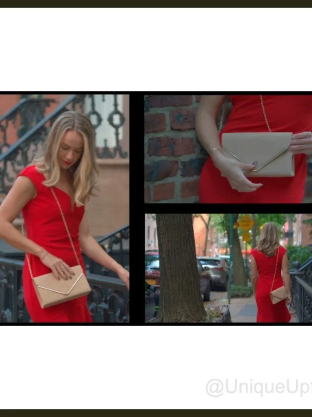 Faux Suede Clutch Evening Bag Removable Gold Chain Formal Party
